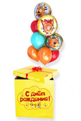Коробка сюрприз с воздушными шарами в стиле Три кота,