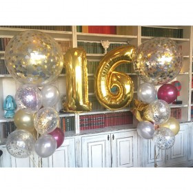 Куля-цифра "16" у композиції з великими кулями з конфетті